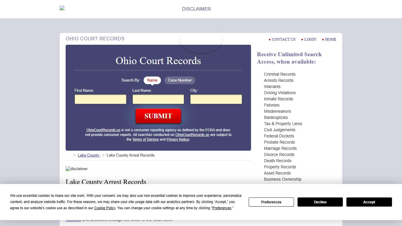 Lake County Arrest Records OhioCourtRecords.us